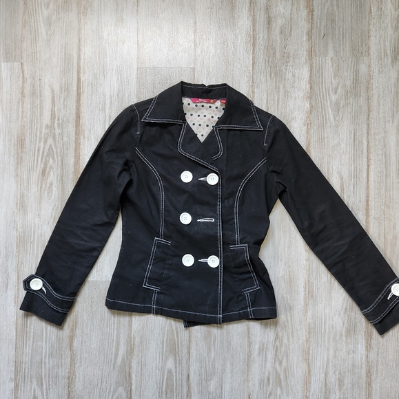VTG SO Jacket Blazer Double Breasted Black Cotton Button Closure Y2K Sz S - Picture 1 of 9
